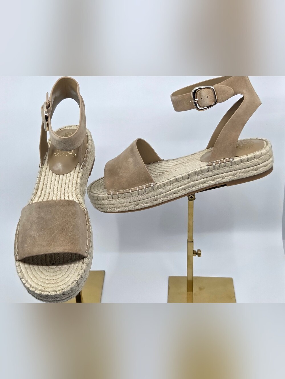 Vince Camuto Taupe Suede Ankle-Strap Espadrille Sandals